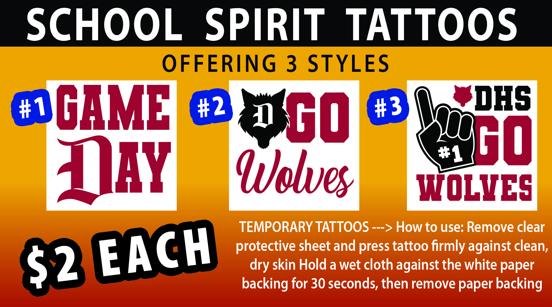 SCHOOL SPIRIT TATTOOS